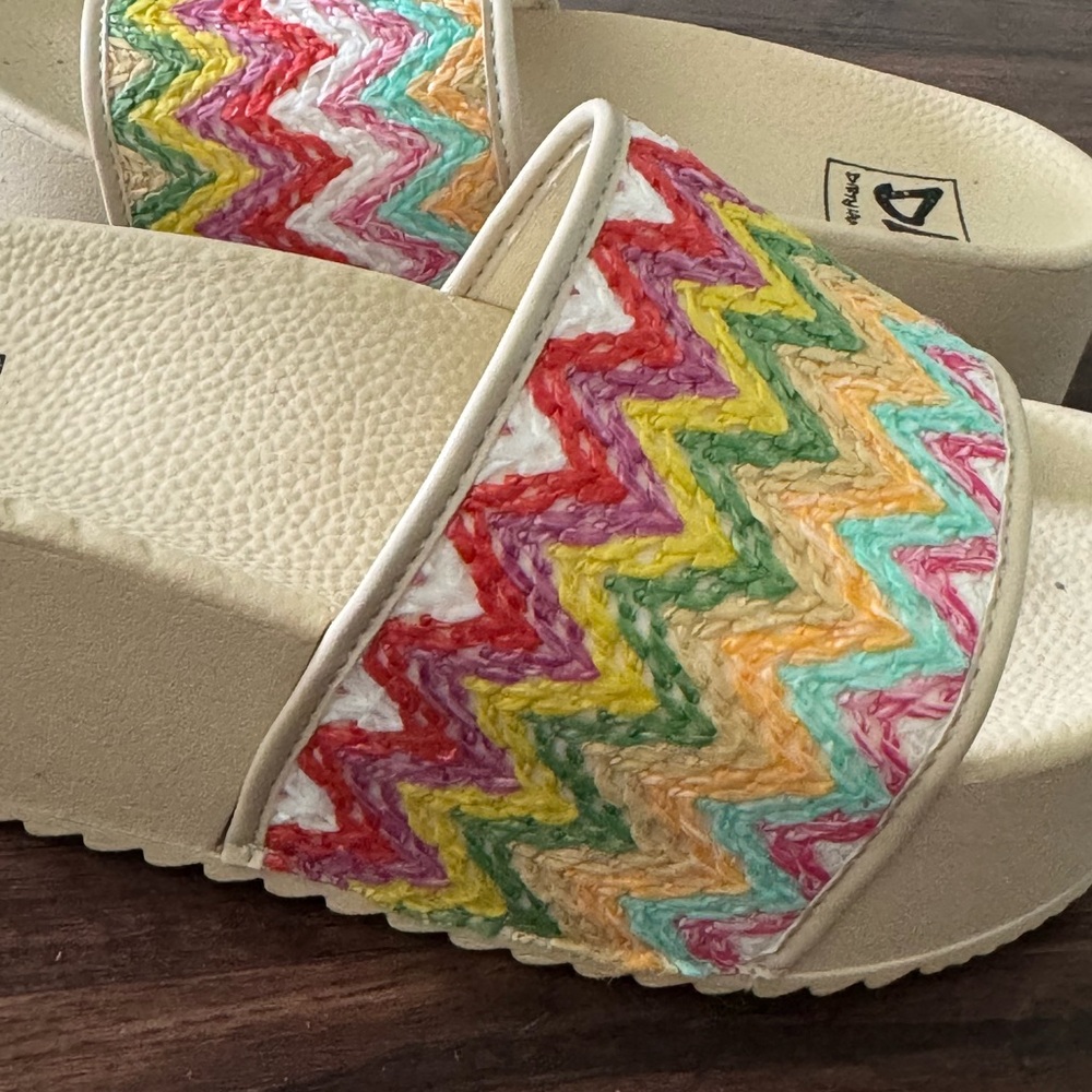 Colorful Dirty Laundry Zigzag Chevron Slide Summer Spring Platform Sandals - Picture 8 of 12